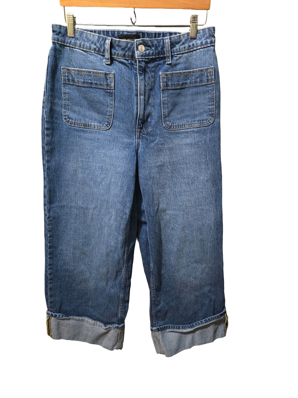 Free Assembly Cropped Wide Leg Cuffed Jeans Women's Size 12 M Wash High Rise